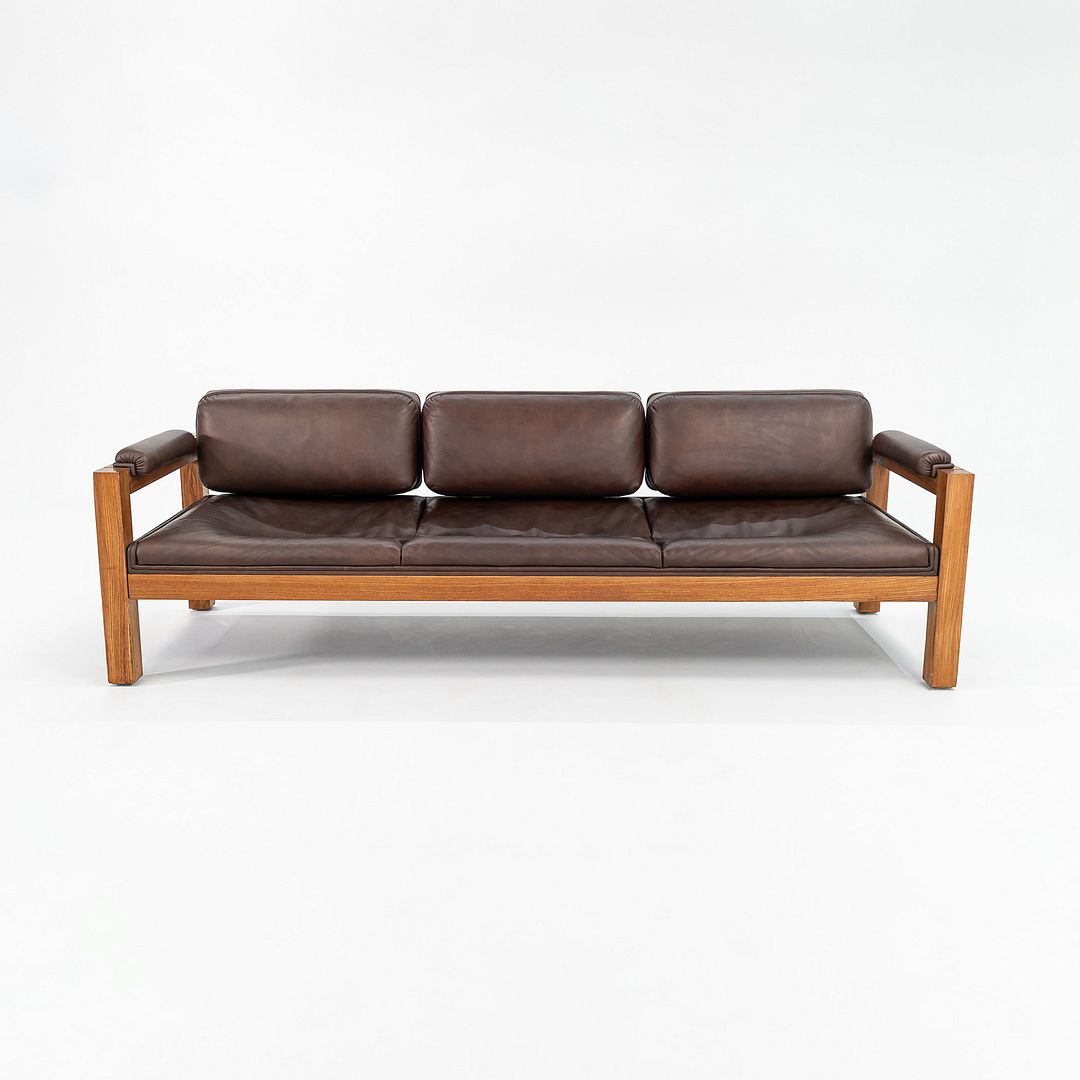 1975 Three Seat Sofa by Warren Platner for CI Designs in Oak and Brown Leather