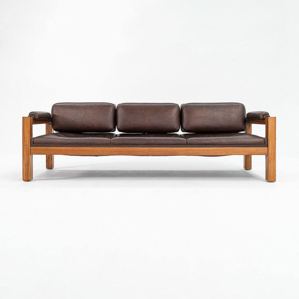 1975 Three Seat Sofa by Warren Platner for CI Designs in Oak and Brown Leather