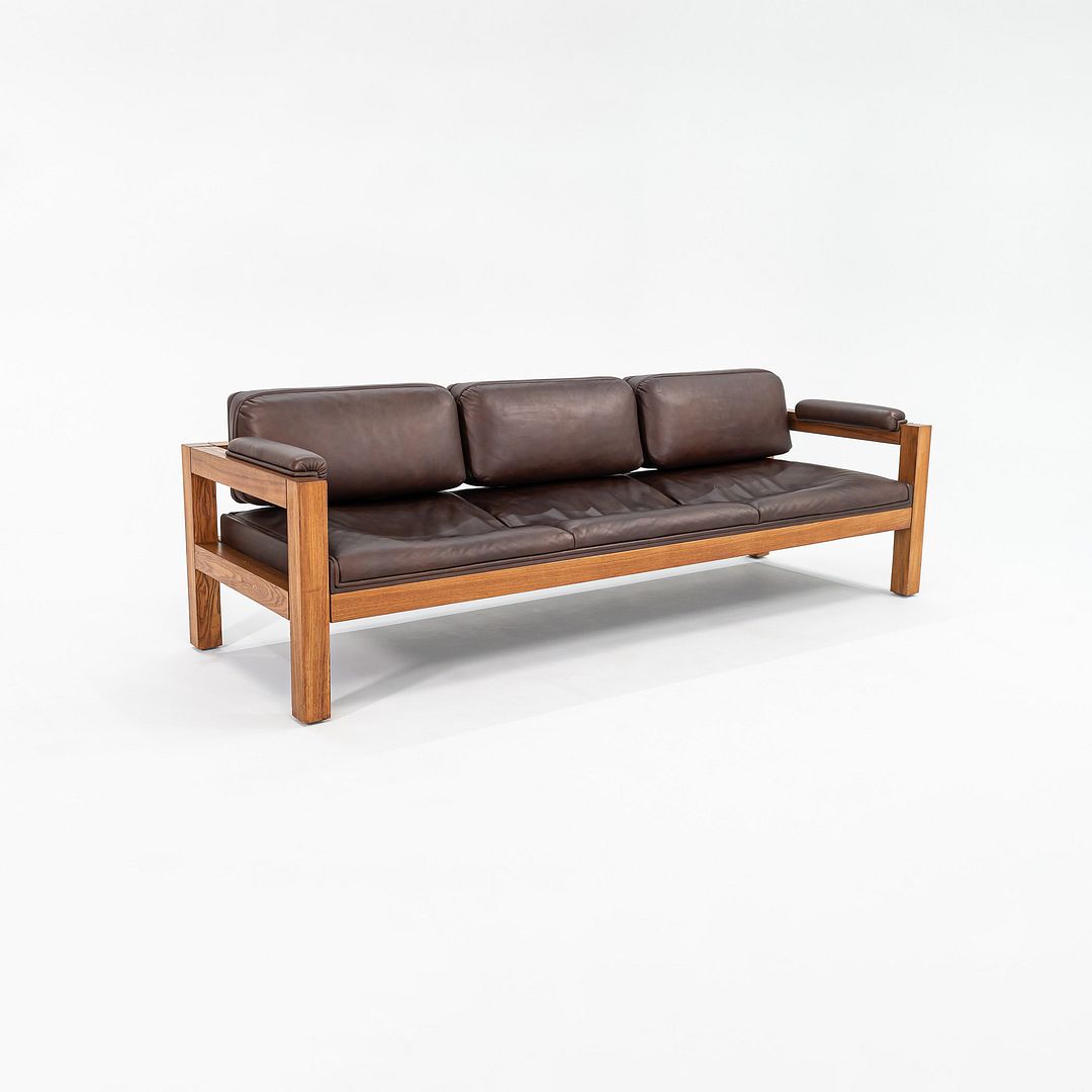 1975 Three Seat Sofa by Warren Platner for CI Designs in Oak and Brown Leather