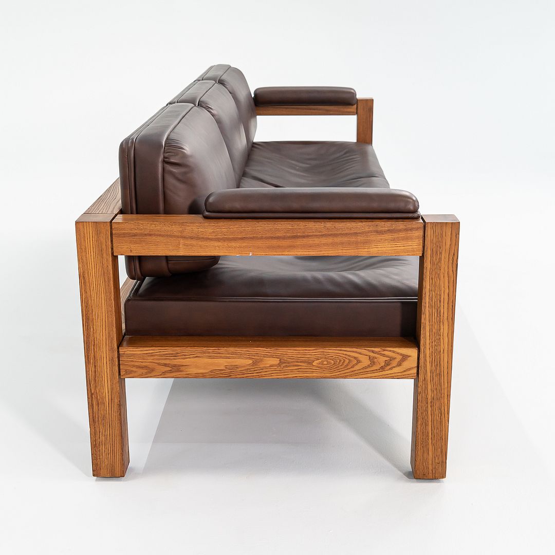 1975 Three Seat Sofa by Warren Platner for CI Designs in Oak and Brown Leather