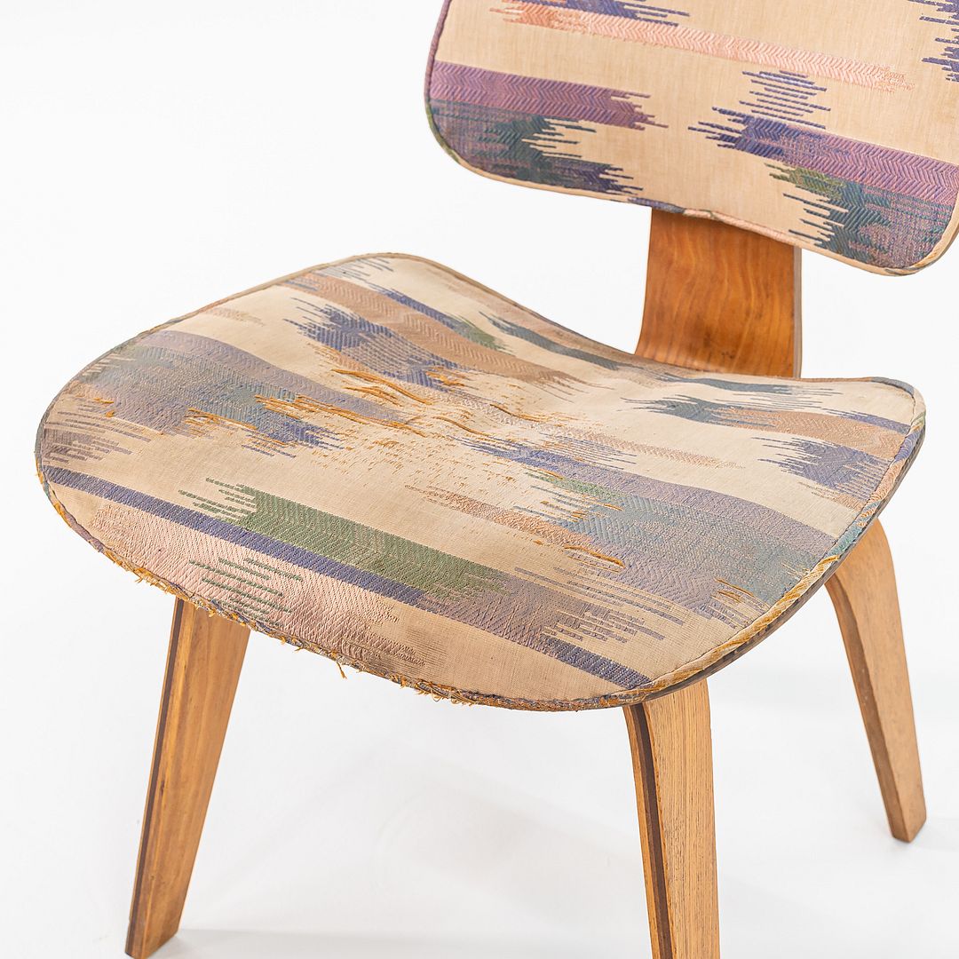 1947 DCW Dining Chair by Charles and Ray Eames for Evans Products Company / Herman Miller in Calico Ash with Rare Upholstery