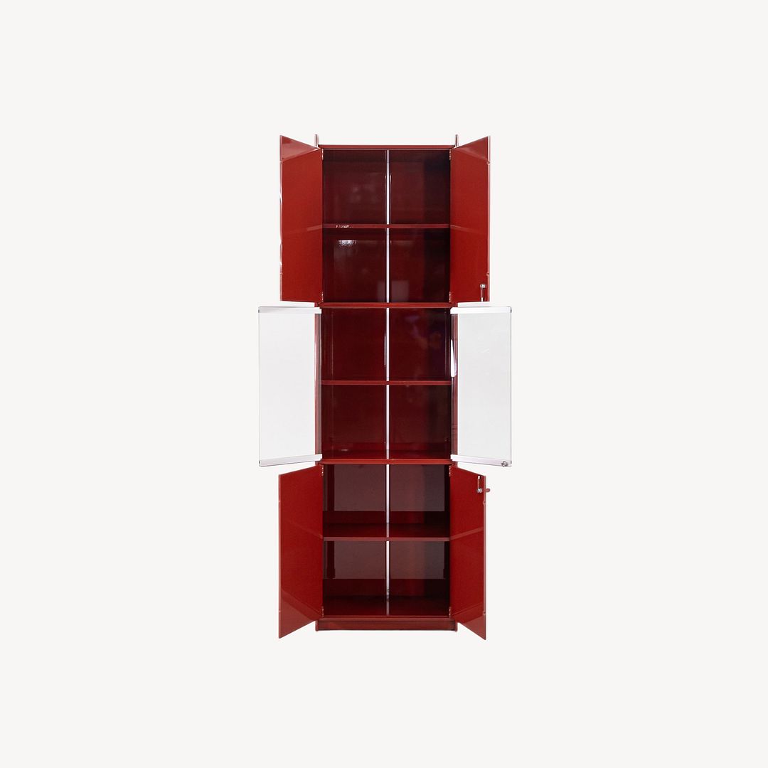 1970s Olinto Cabinet with Glass Doors by Kazuhide Takahama for B&B Italia in Red Lacquer 2x Available