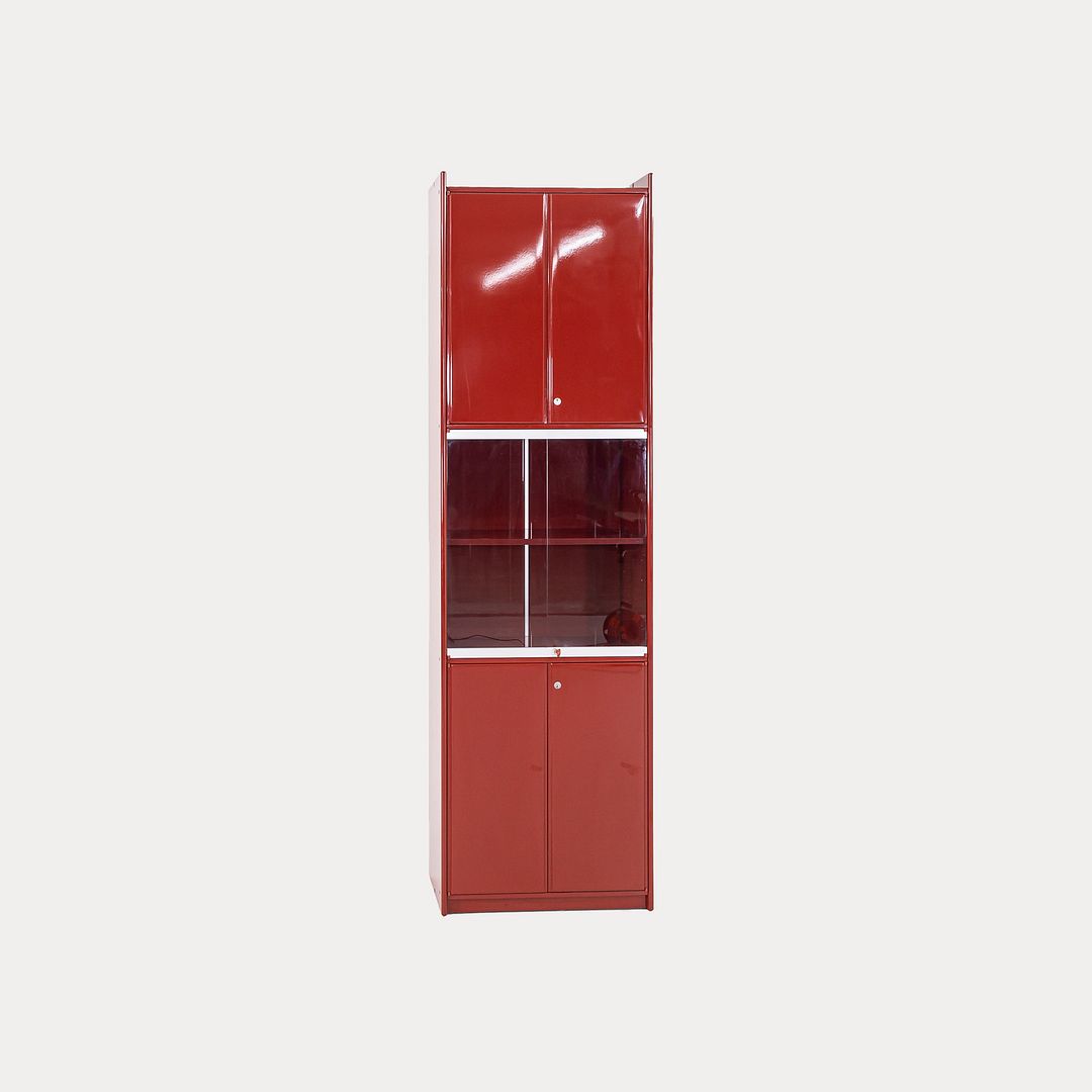 1970s Olinto Cabinet with Glass Doors by Kazuhide Takahama for B&B Italia in Red Lacquer 2x Available