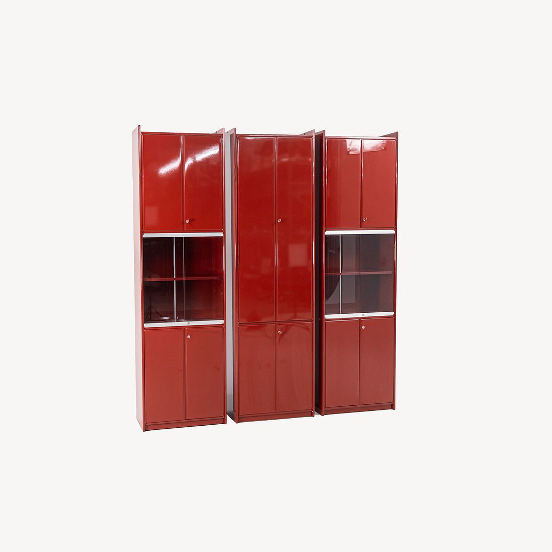 1970s Olinto Cabinet with Glass Doors by Kazuhide Takahama for B&B Italia in Red Lacquer 2x Available