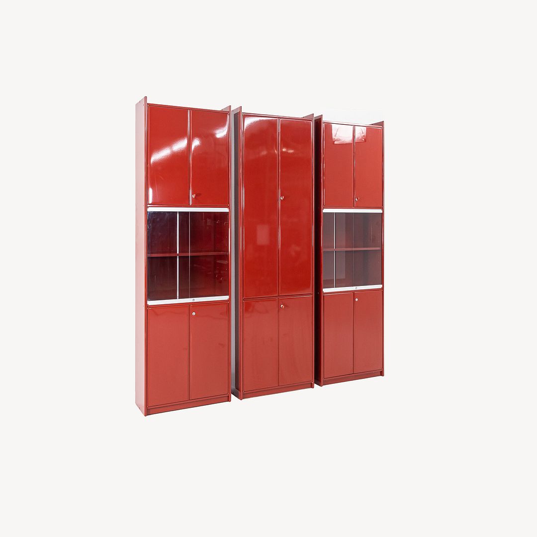 1970s Olinto Cabinet with Glass Doors by Kazuhide Takahama for B&B Italia in Red Lacquer 2x Available