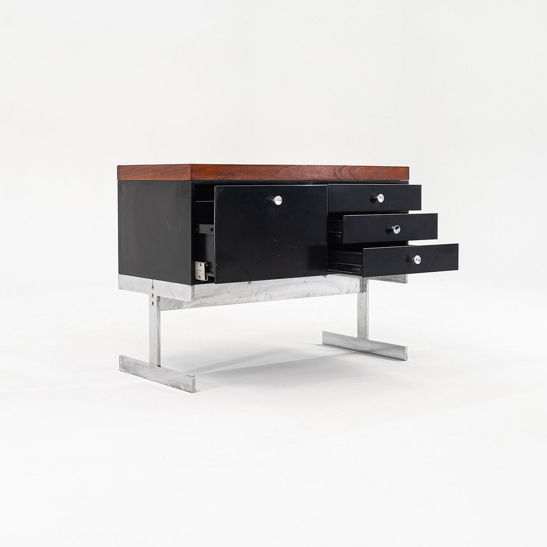 C. 1963 Peerless Steel Equipment Co. Credenza w/ 4-Drawers Teak, Steel & Chrome
