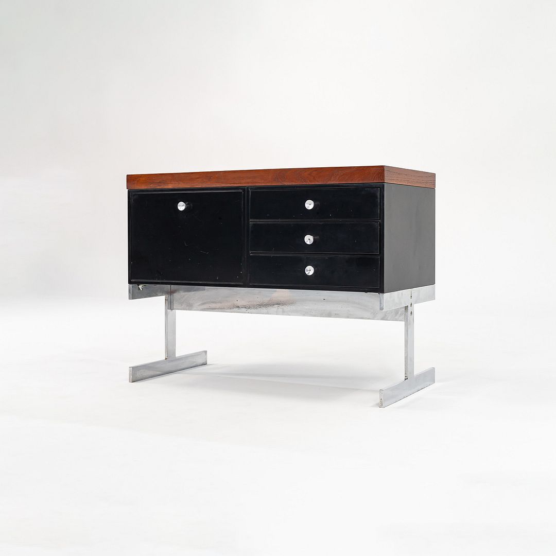C. 1963 Peerless Steel Equipment Co. Credenza w/ 4-Drawers Teak, Steel & Chrome