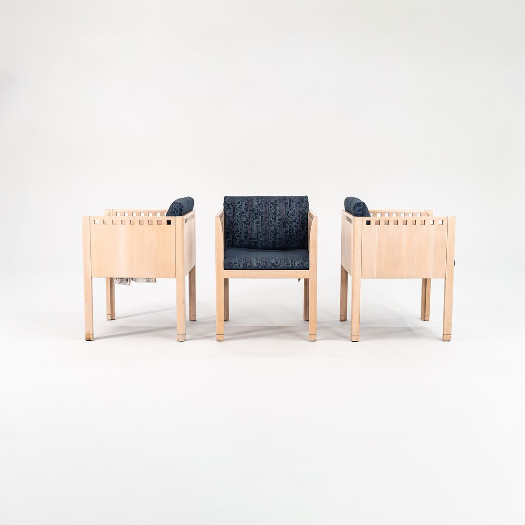 1988 Cube Armchair by Brian Kane for Metropolitan Furniture in Maple and Blue Fabric 3x Available