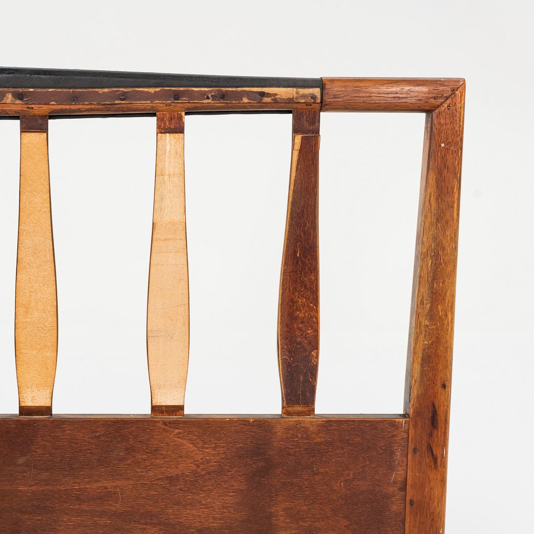 1960s American Black Walnut Queen Headboard with Black Leatherette Upholstery