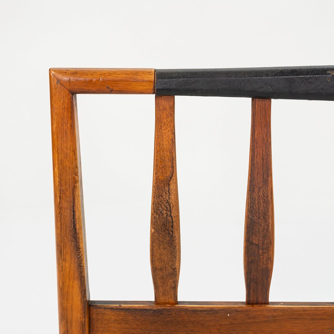 1960s American Black Walnut Queen Headboard with Black Leatherette Upholstery