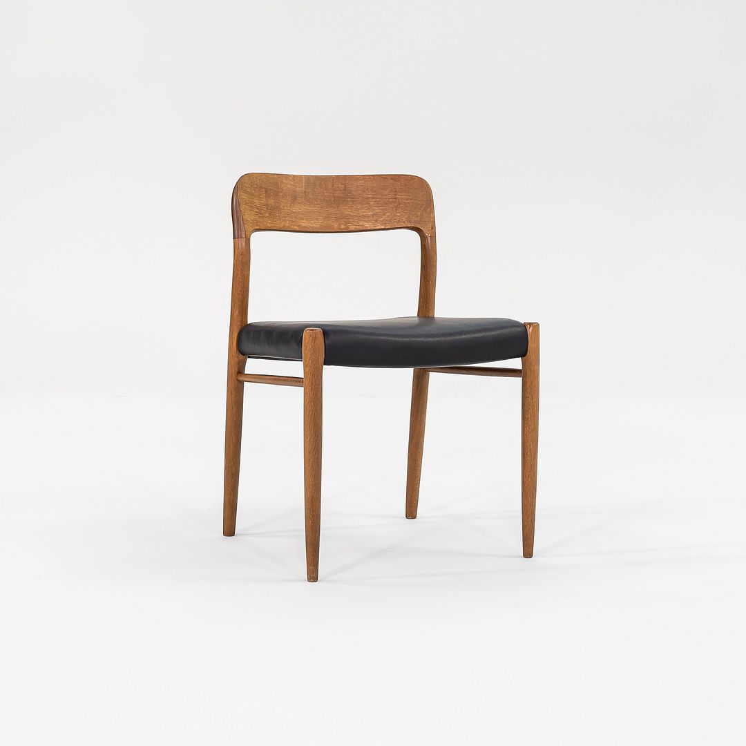 C. 1960s Pair of Niels Moller for JL Moller Model 75 Dining Chairs Oak & Leather