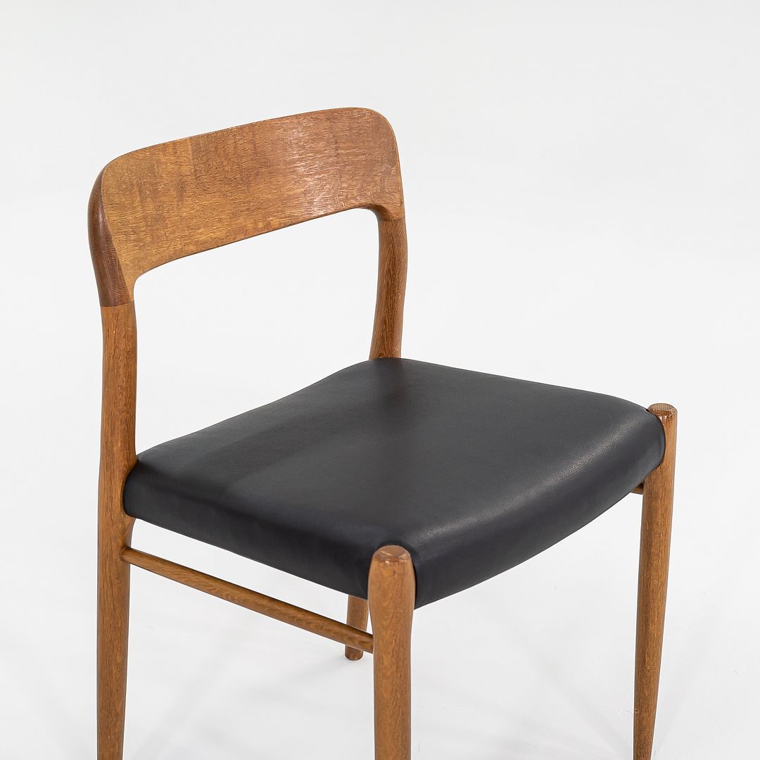 C. 1960s Pair of Niels Moller for JL Moller Model 75 Dining Chairs Oak & Leather