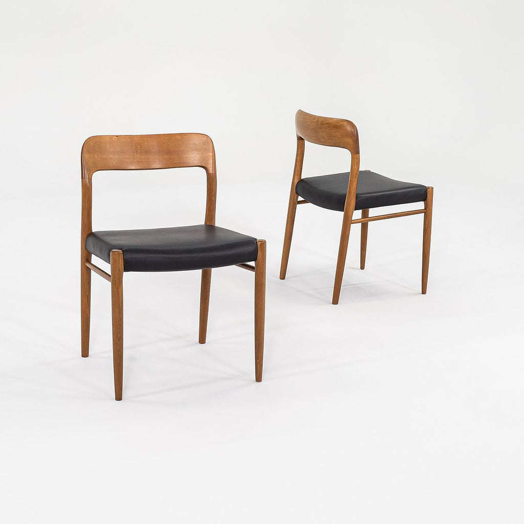 C. 1960s Pair of Niels Moller for JL Moller Model 75 Dining Chairs Oak & Leather