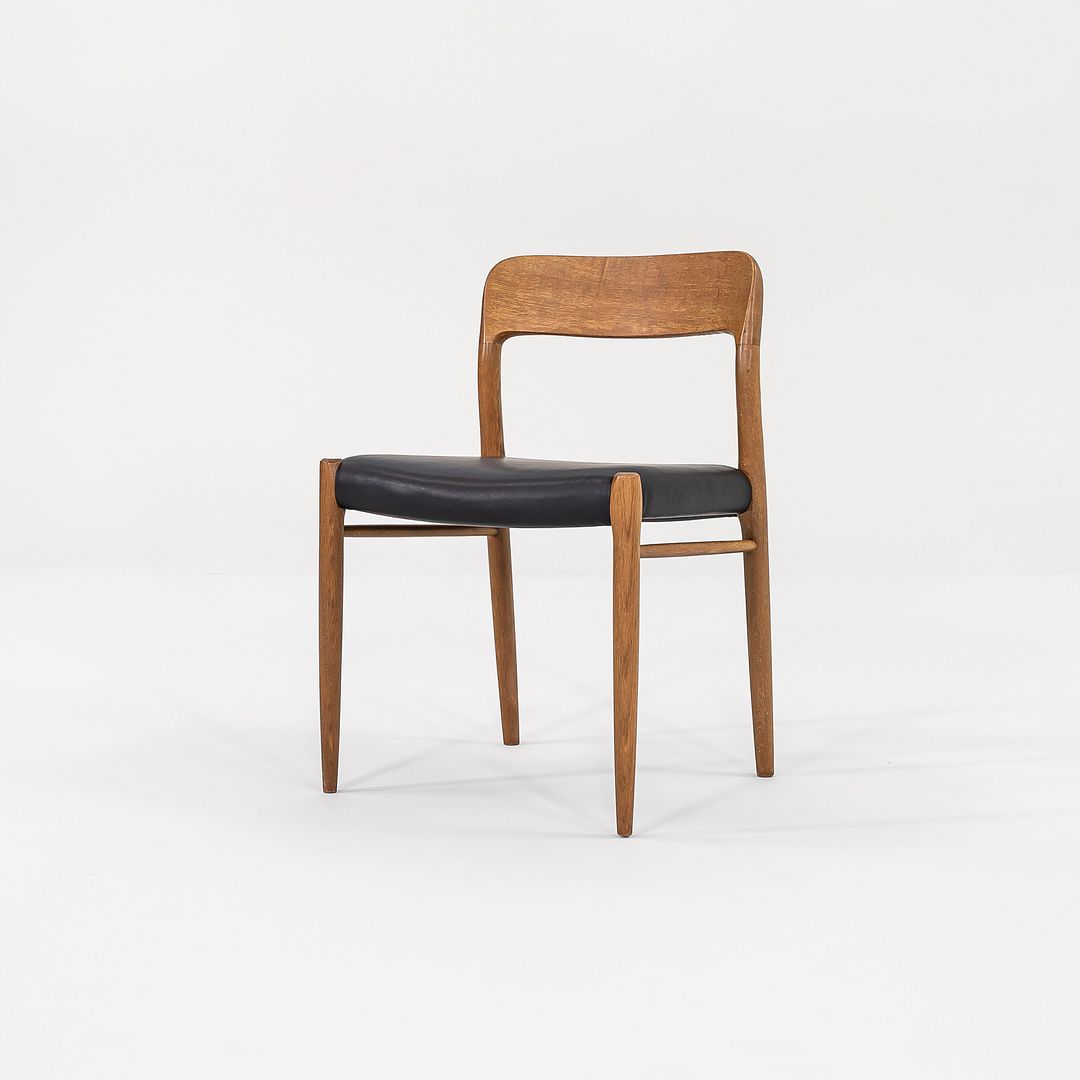 C. 1960s Pair of Niels Moller for JL Moller Model 75 Dining Chairs Oak & Leather