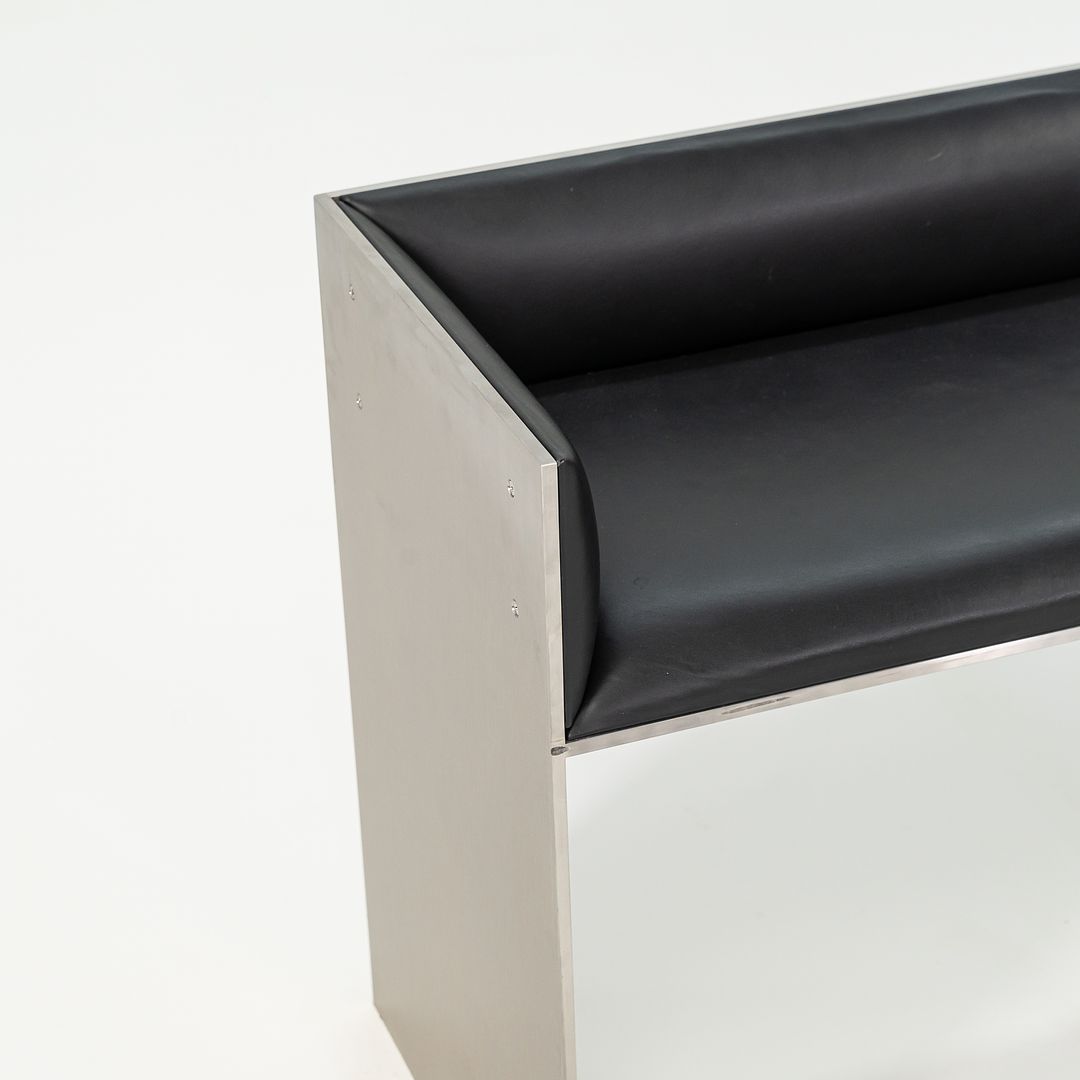 2016 Custom Brushed Stainless Steel Bench with Black Leather Upholstery, 2x Available