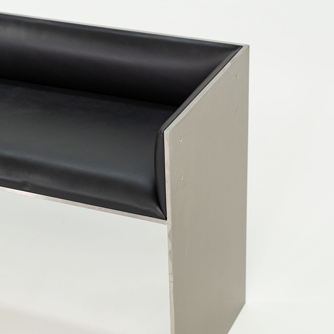 2016 Custom Brushed Stainless Steel Bench with Black Leather Upholstery, 2x Available