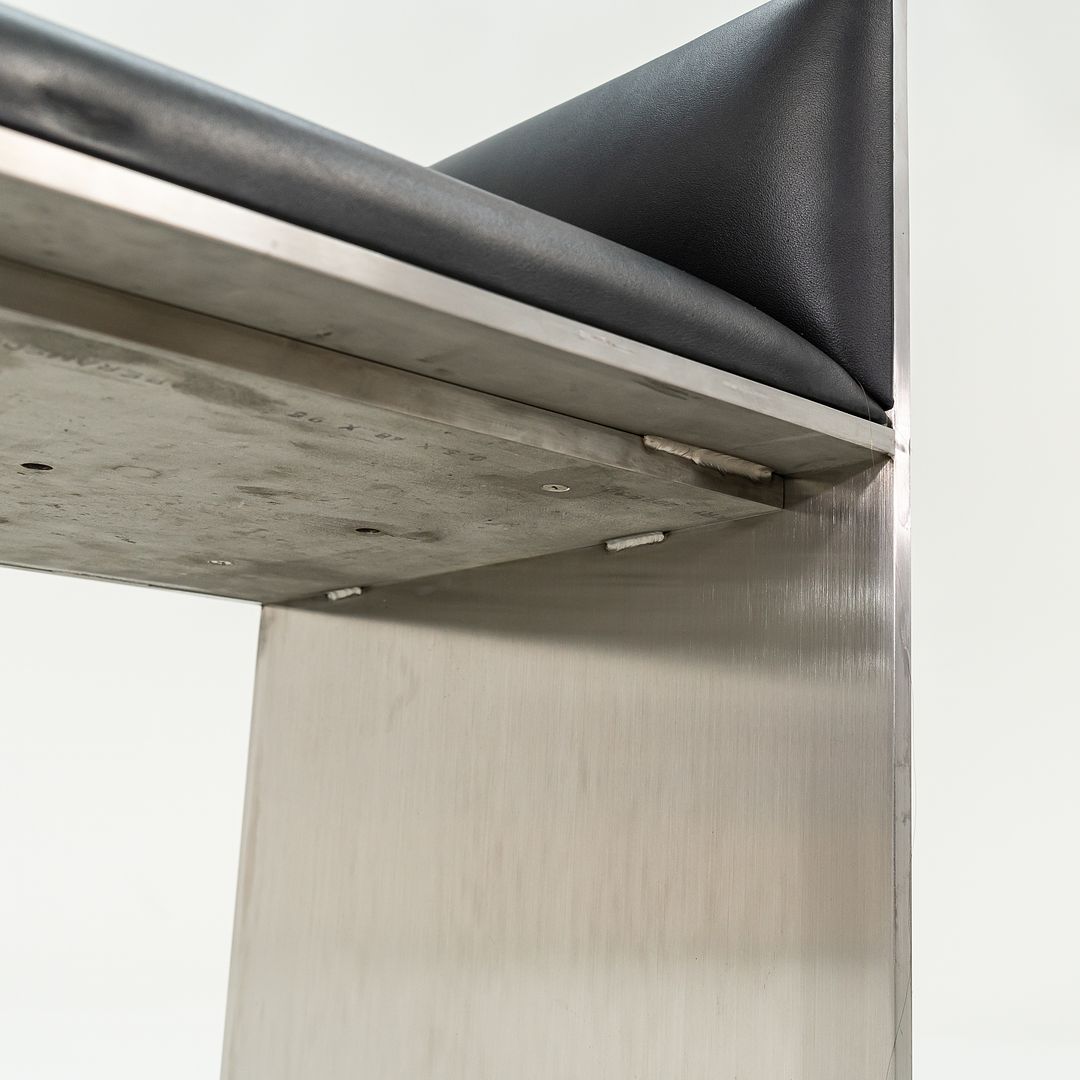 2016 Custom Brushed Stainless Steel Bench with Black Leather Upholstery, 2x Available