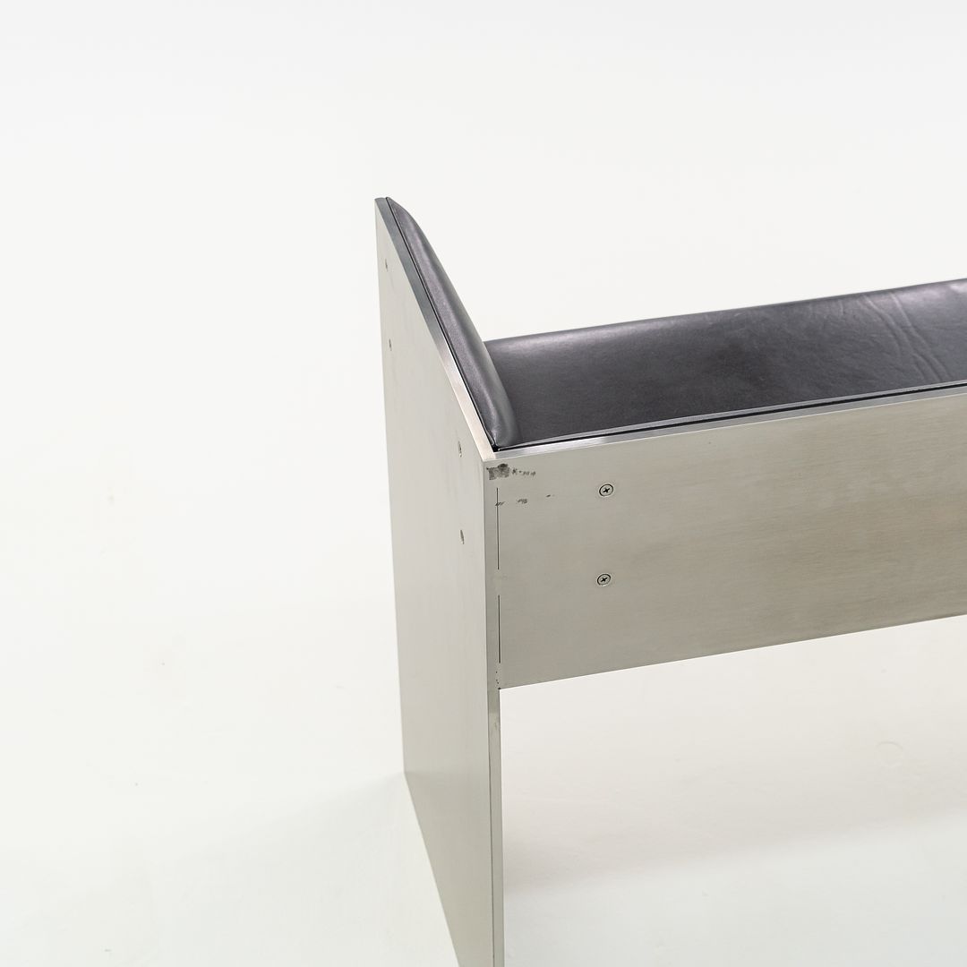 2016 Custom Brushed Stainless Steel Bench with Black Leather Upholstery, 2x Available