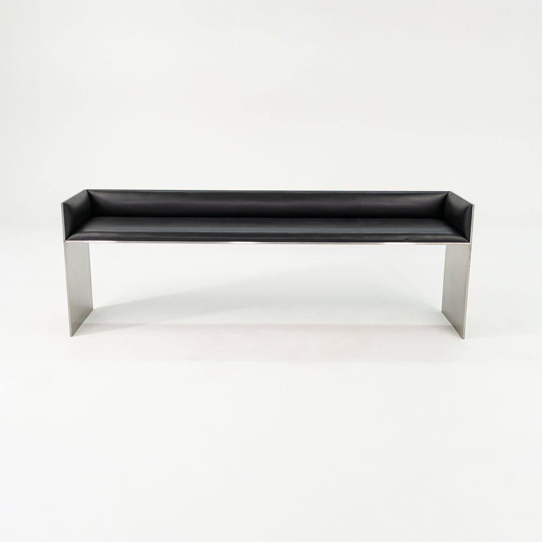 2016 Custom Brushed Stainless Steel Bench with Black Leather Upholstery, 2x Available