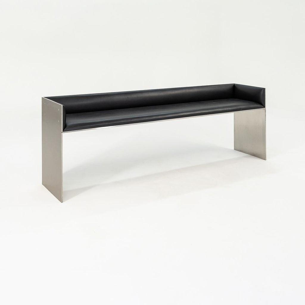 2016 Custom Brushed Stainless Steel Bench with Black Leather Upholstery, 2x Available
