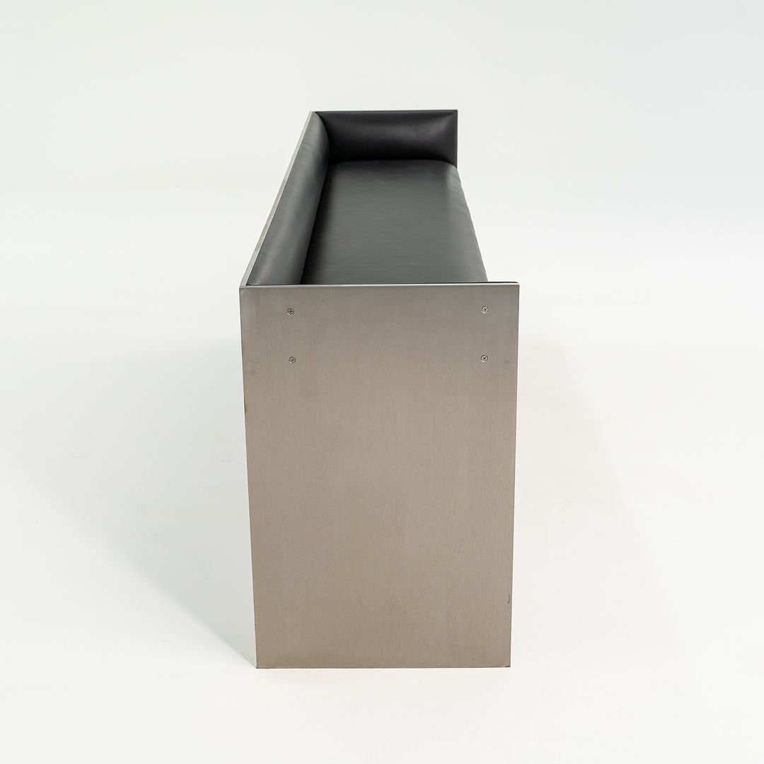 2016 Custom Brushed Stainless Steel Bench with Black Leather Upholstery, 2x Available