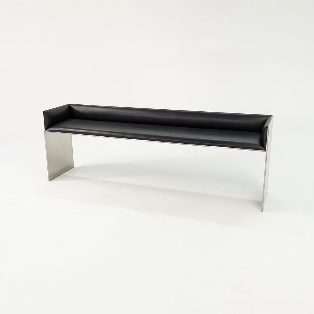 2016 Custom Brushed Stainless Steel Bench with Black Leather Upholstery, 2x Available