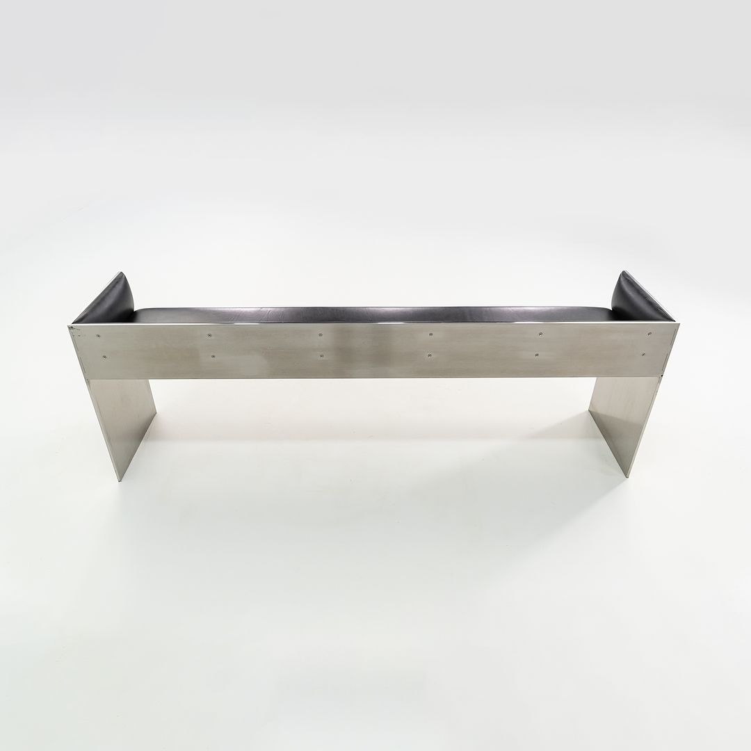 2016 Custom Brushed Stainless Steel Bench with Black Leather Upholstery, 2x Available
