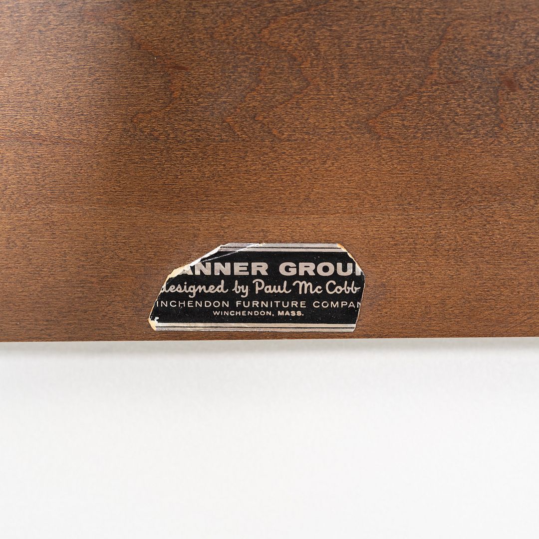 1950s Paul McCobb Planner Group Full-Size Headboard in Dark Wood w/ White Vinyl