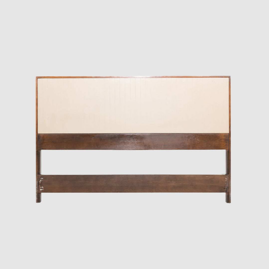 1950s Paul McCobb Planner Group Full-Size Headboard in Dark Wood w/ White Vinyl