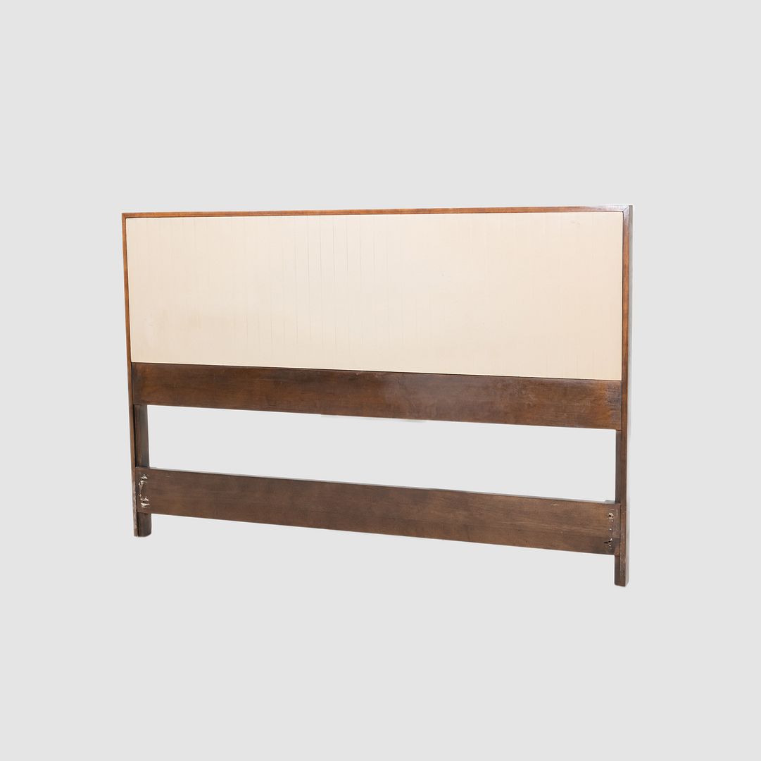 1950s Paul McCobb Planner Group Full-Size Headboard in Dark Wood w/ White Vinyl
