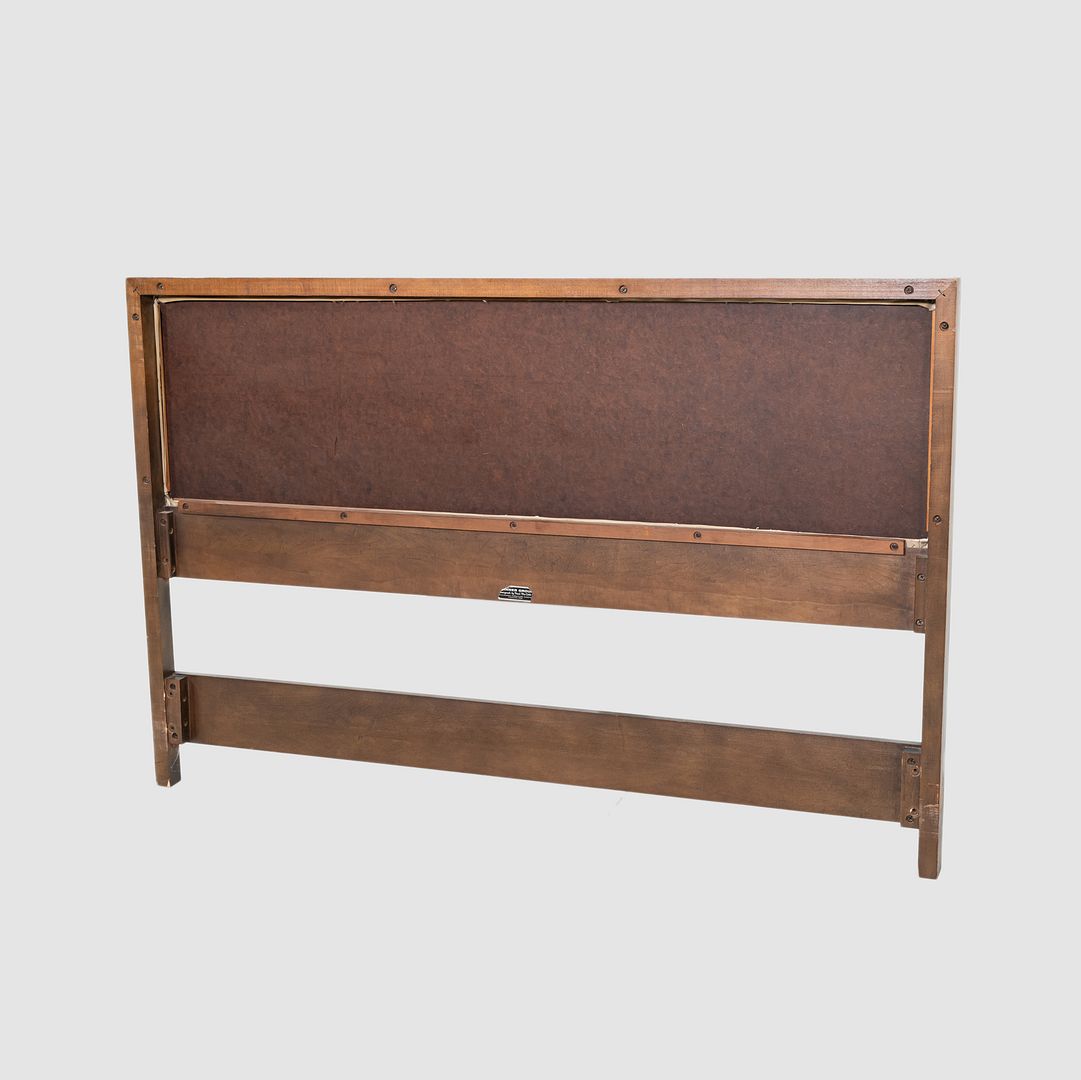 1950s Paul McCobb Planner Group Full-Size Headboard in Dark Wood w/ White Vinyl