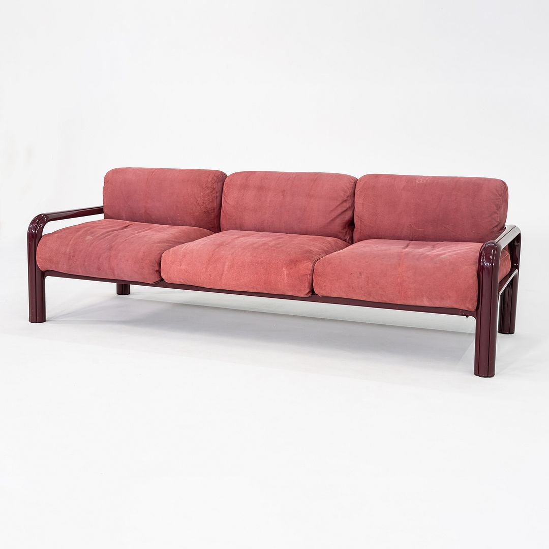 1981 Gae Aulenti for Knoll Three Seat Sofa in Burgundy Frame & Suede Upholstery