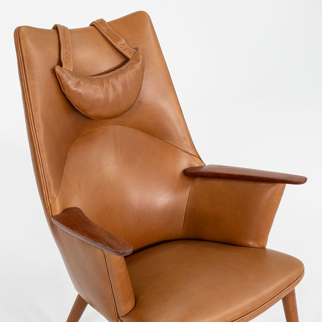 1958 Wegner AP27 and AP29 Lounge Chair and Ottoman by Hans Wegner for A.P. Stolen in Newly Upholstered Caramel Leather