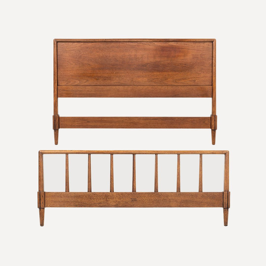 1950s Henredon Furniture Circa 60 Full Sized Headboard and Footboard in Walnut