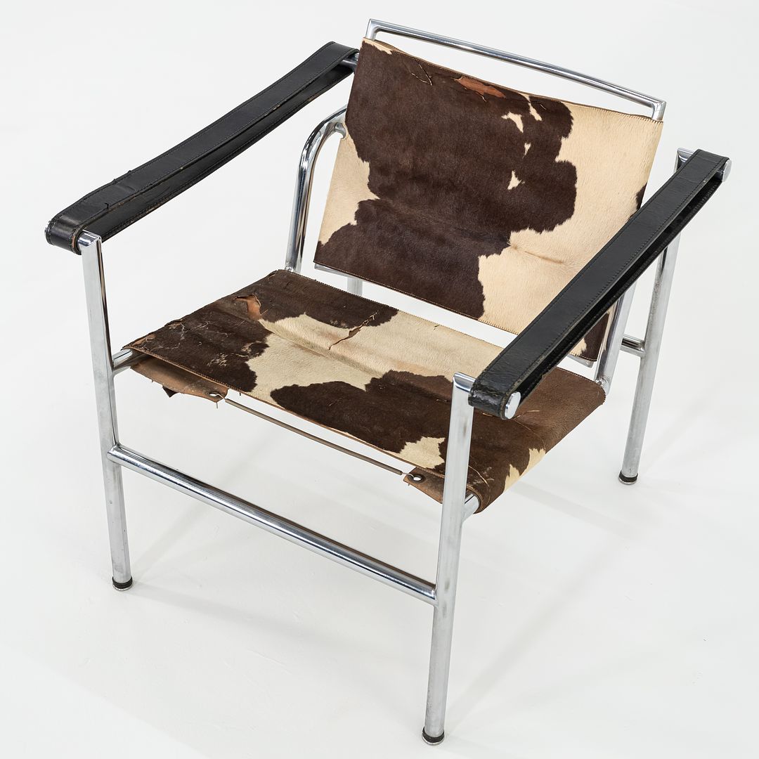 1950s Le Corbusier Jeanneret Perriand LC1 Basculant Lounge Chair in Cowhide with Original Stendig Label
