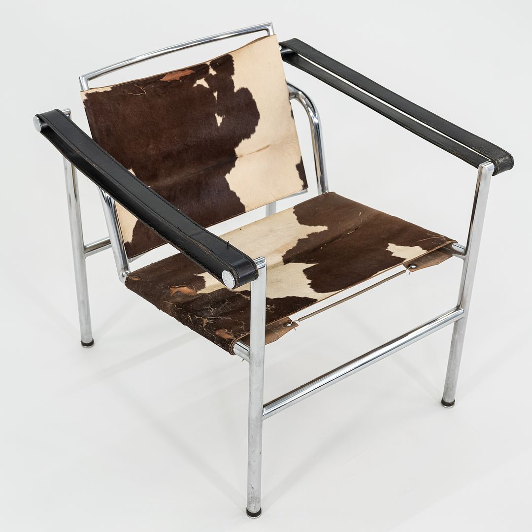 1950s Le Corbusier Jeanneret Perriand LC1 Basculant Lounge Chair in Cowhide with Original Stendig Label
