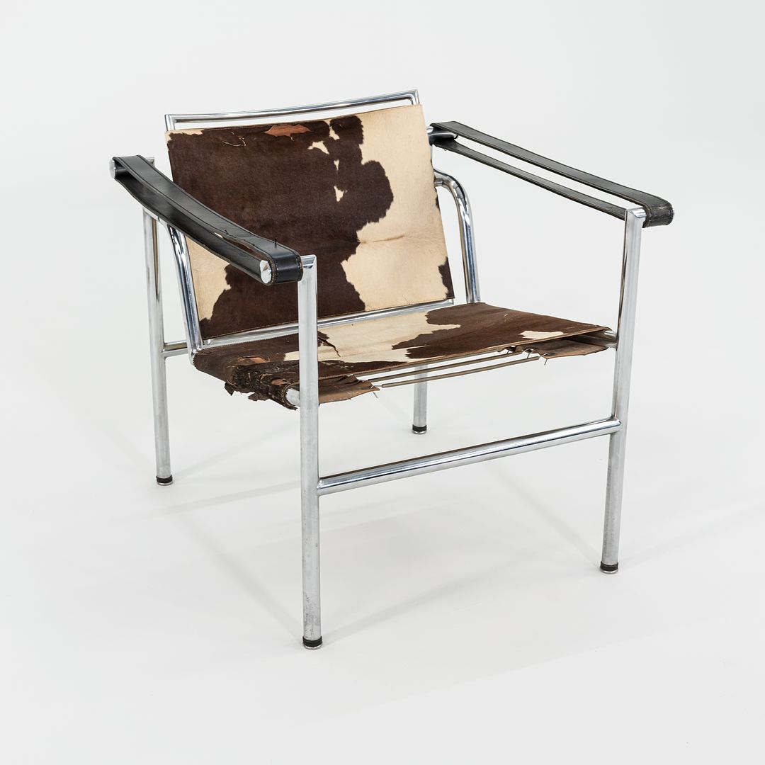 1950s Le Corbusier Jeanneret Perriand LC1 Basculant Lounge Chair in Cowhide with Original Stendig Label