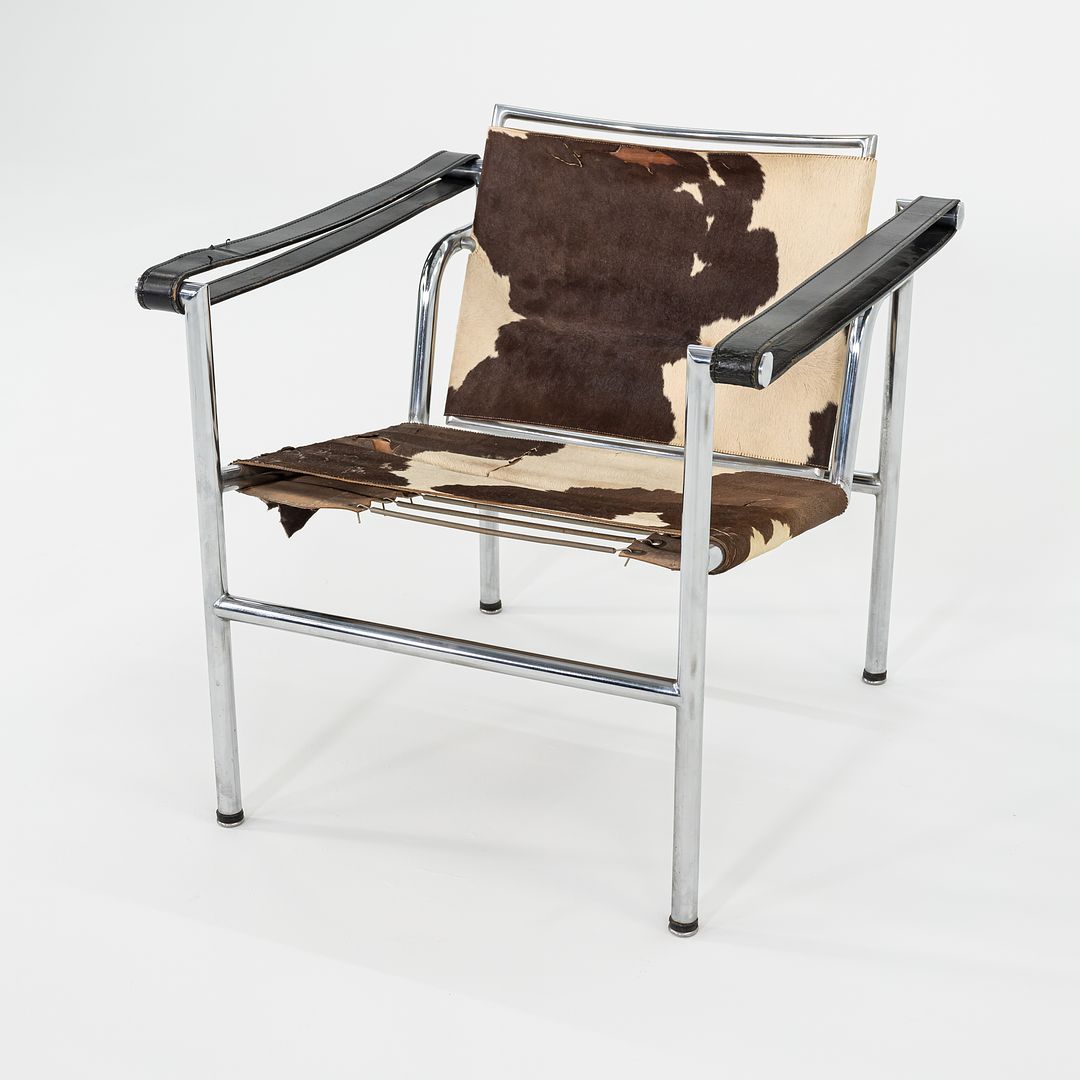 1950s Le Corbusier Jeanneret Perriand LC1 Basculant Lounge Chair in Cowhide with Original Stendig Label