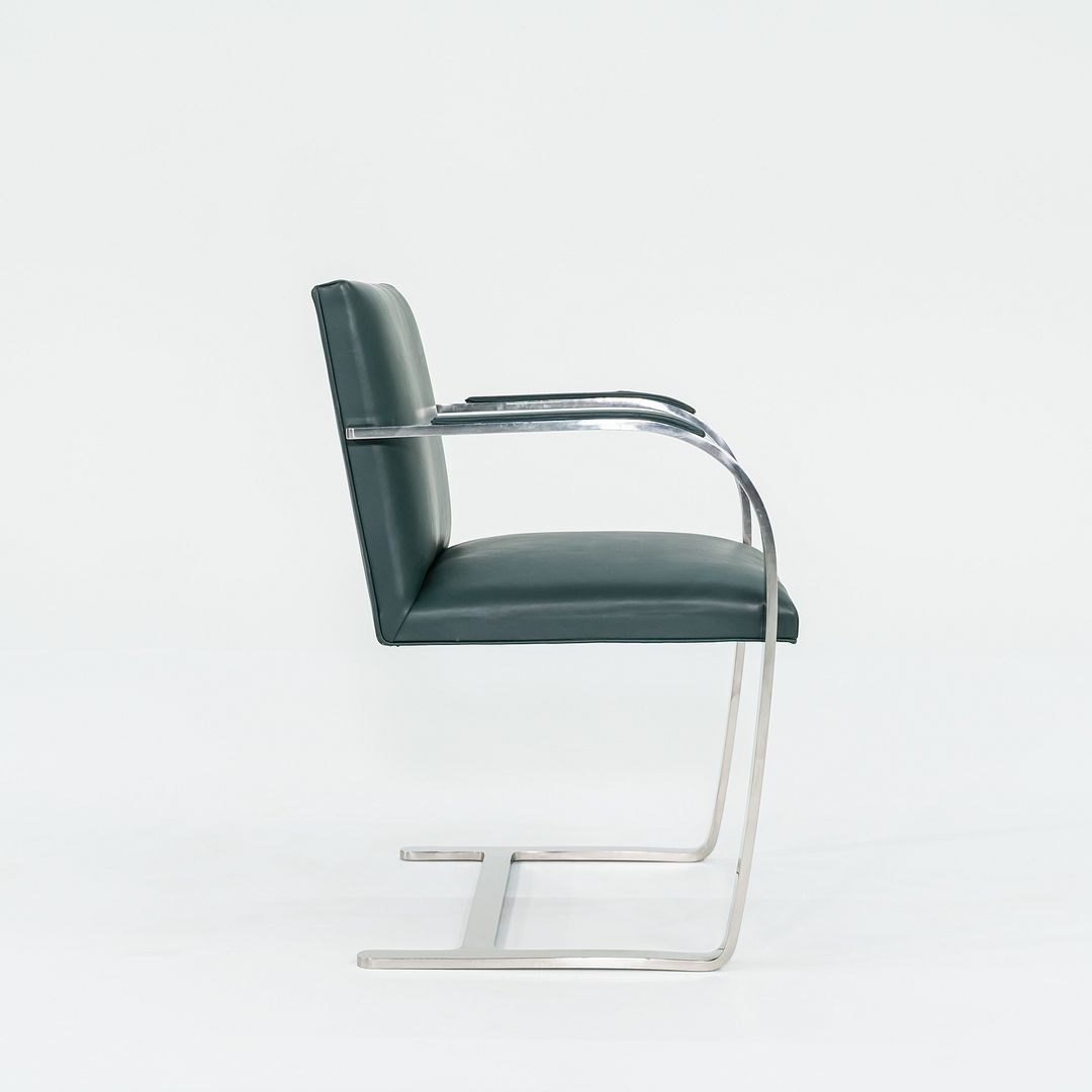 1960s Mies van der Rohe for Treitel Gratz Flat Bar Stainless Brno Chair in Green