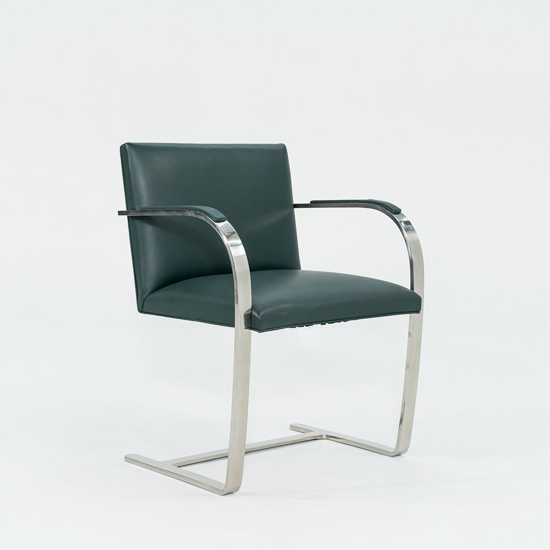 1960s Mies van der Rohe for Treitel Gratz Flat Bar Stainless Brno Chair in Green