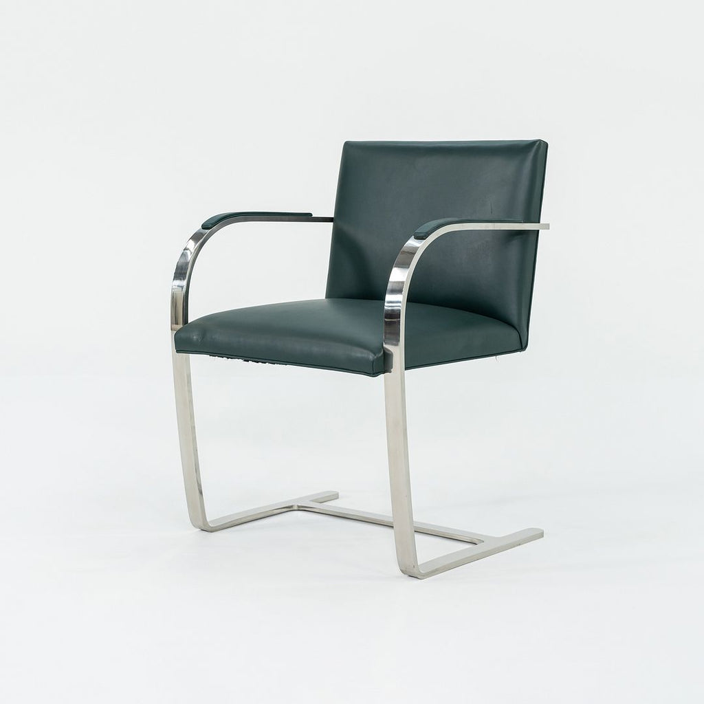 1960s Mies van der Rohe for Treitel Gratz Flat Bar Stainless Brno Chair in Green