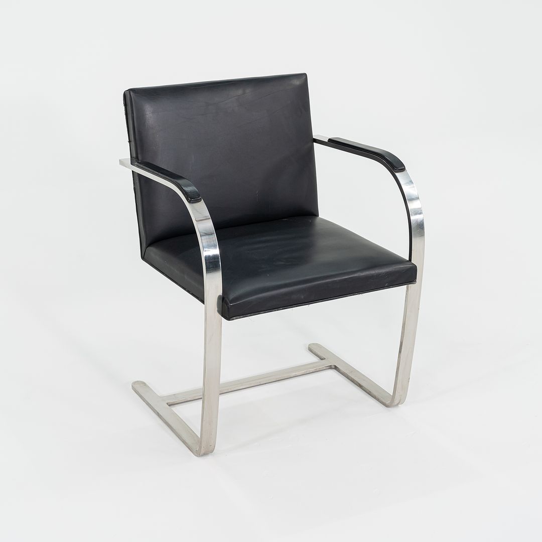 1960s Brno Chair, Model MR50 by Mies van der Rohe and Lily Reich for Knoll in Polished Stainless Steel and Black Leather 4x Available