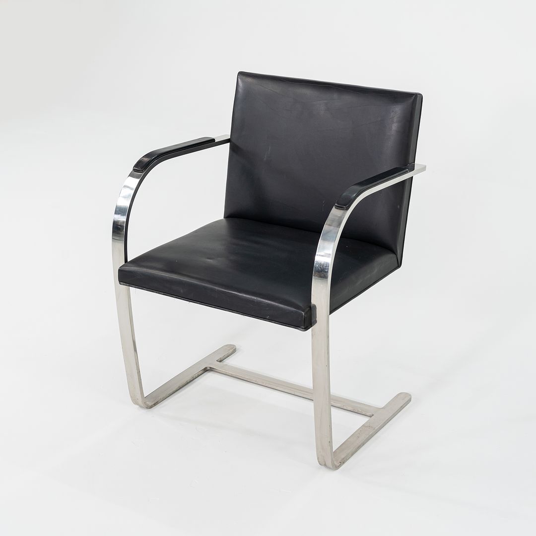 1960s Brno Chair, Model MR50 by Mies van der Rohe and Lily Reich for Knoll in Polished Stainless Steel and Black Leather 4x Available