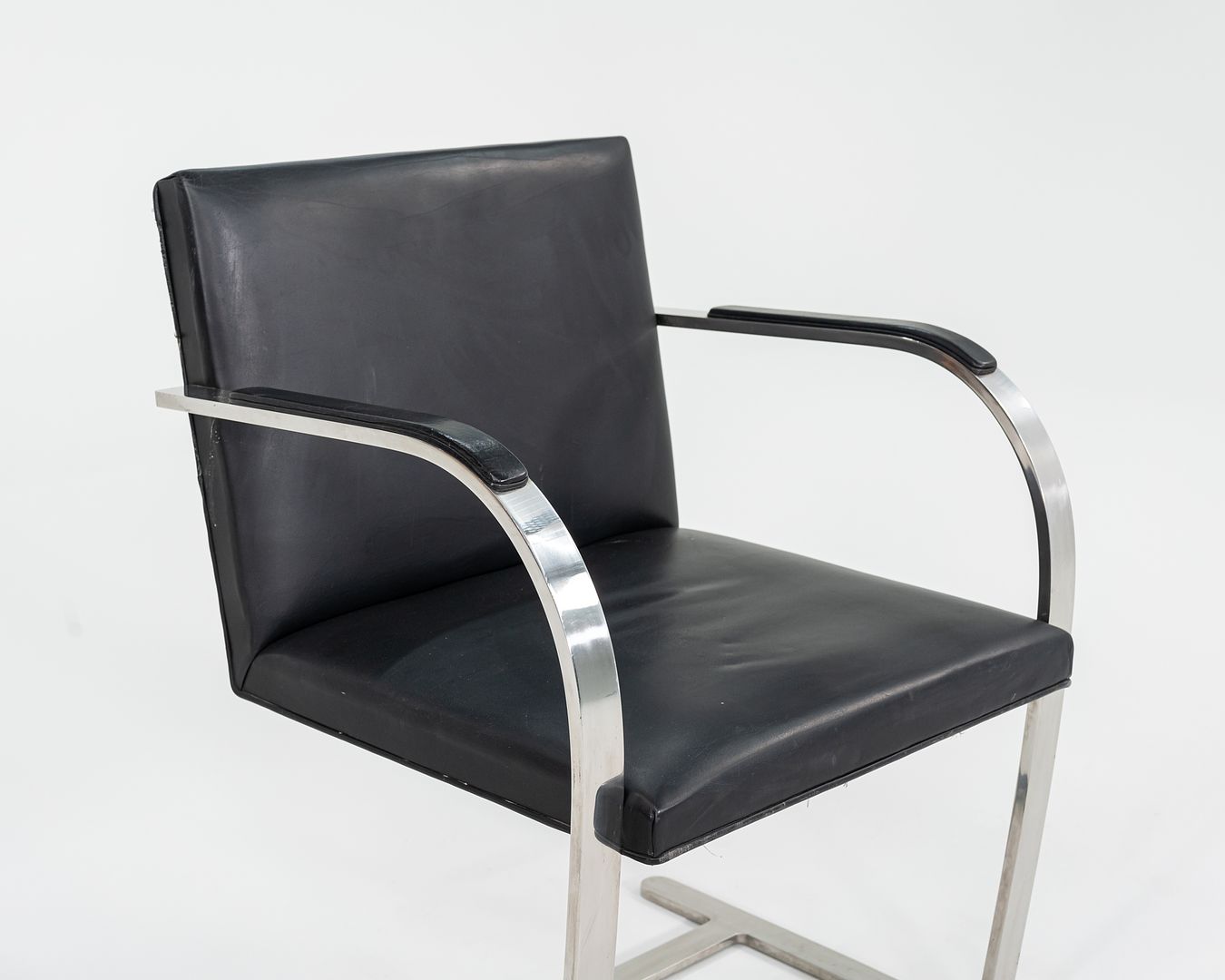 1960s Brno Chair, Model MR50 by Mies van der Rohe and Lily Reich for Knoll in Polished Stainless Steel and Black Leather 4x Available