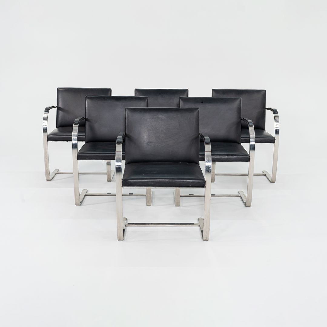 1960s Brno Chair, Model MR50 by Mies van der Rohe and Lily Reich for Knoll in Polished Stainless Steel and Black Leather 4x Available