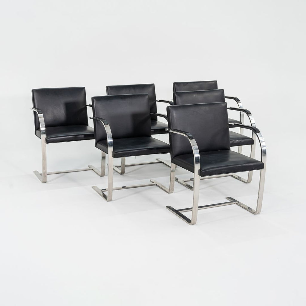1960s Brno Chair, Model MR50 by Mies van der Rohe and Lily Reich for Knoll in Polished Stainless Steel and Black Leather 4x Available