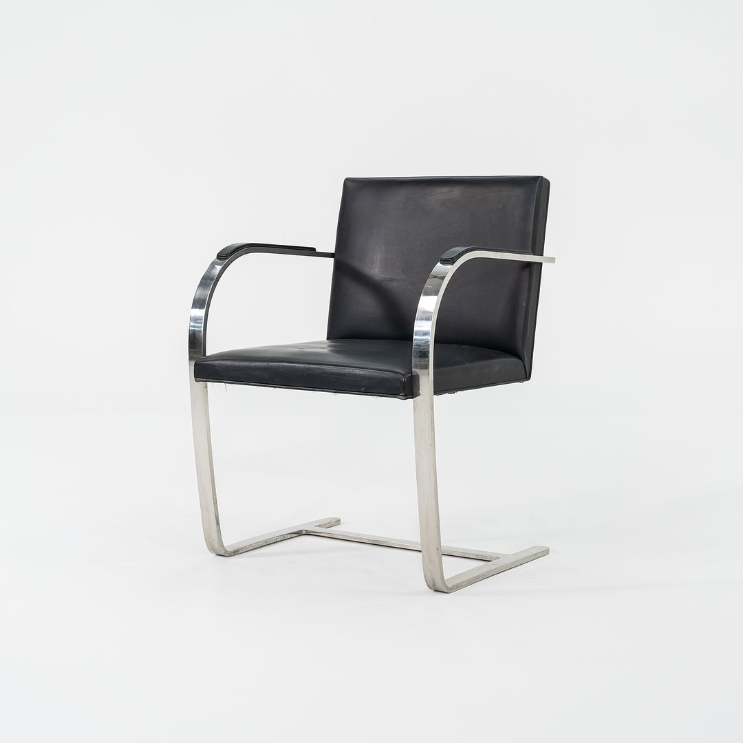 1960s Brno Chair, Model MR50 by Mies van der Rohe and Lily Reich for Knoll in Polished Stainless Steel and Black Leather 4x Available