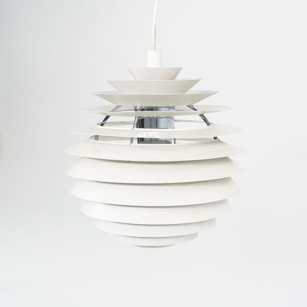 1980s PH Louvre Kugle Pendant Lamp by Poul Henningsen for Louis Poulsen Aluminum, Chrome, Lacquer