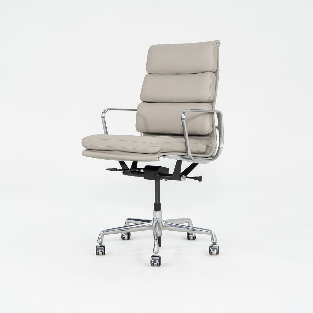 2019 Herman Miller Eames Soft Pad Executive Desk Chair in Bristol Pearl Leather with Pneumatic Base 1x Available