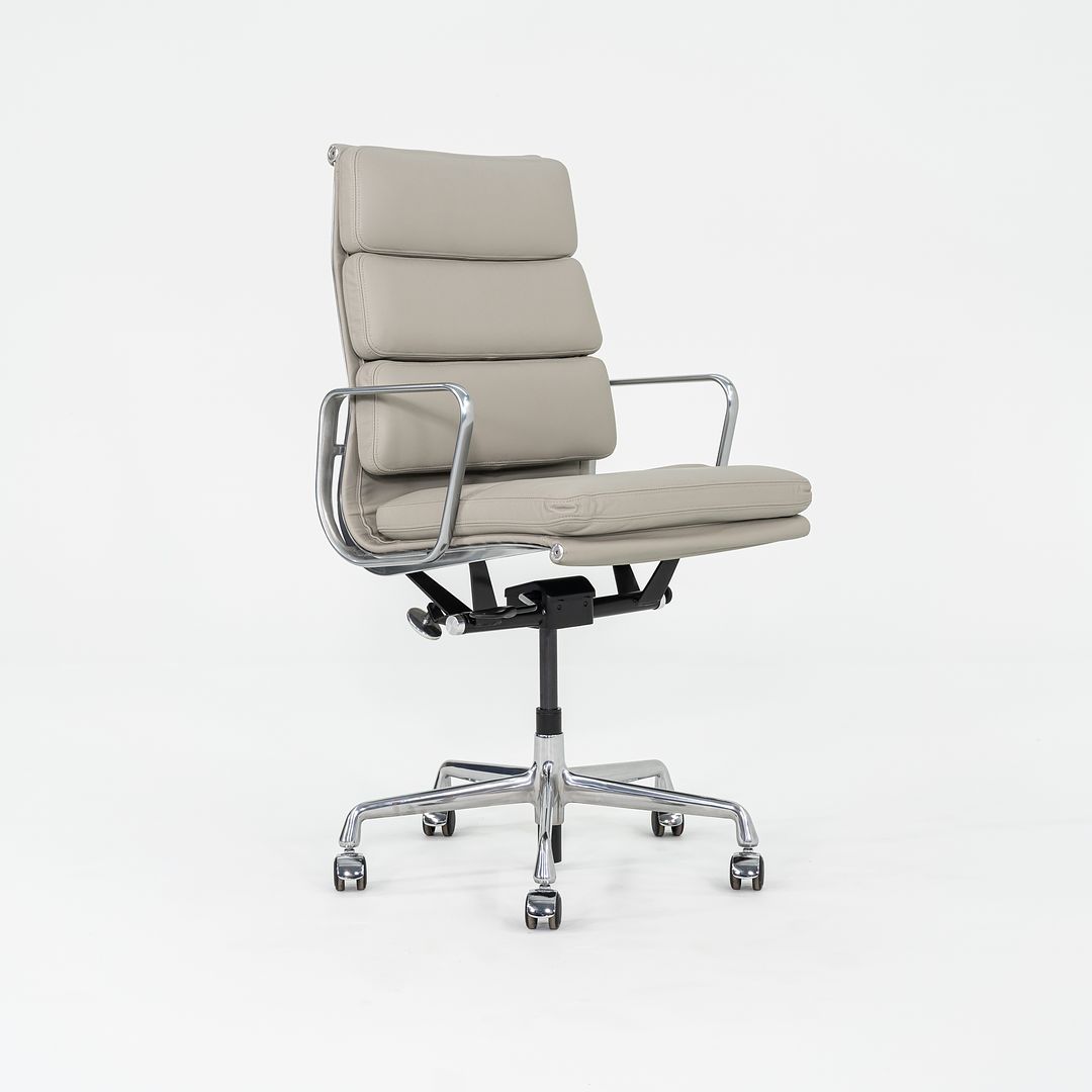 2019 Herman Miller Eames Soft Pad Executive Desk Chair in Bristol Pearl Leather with Pneumatic Base 1x Available